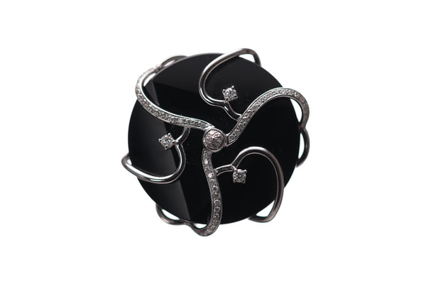 Onyx laced with White Gold and Diamonds Brooch-Pendant