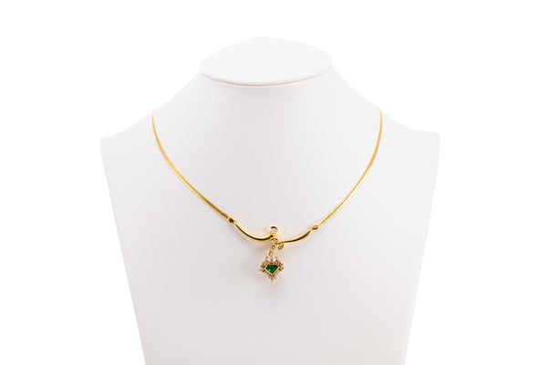 Yellow Gold Necklace with Diamonds & Emeralds