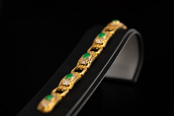 20K Yellow Gold Bracelet with Diamonds and Jades