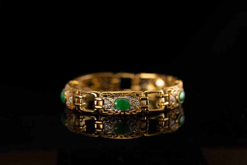 20K Yellow Gold Bracelet with Diamonds and Jades