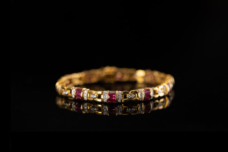 18K Yellow Gold Bracelet with Diamonds and Rubies