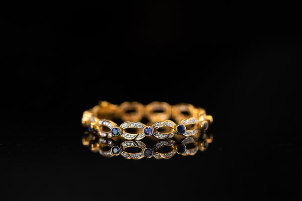 18K Yellow Gold Bracelet with Diamonds & Sapphire