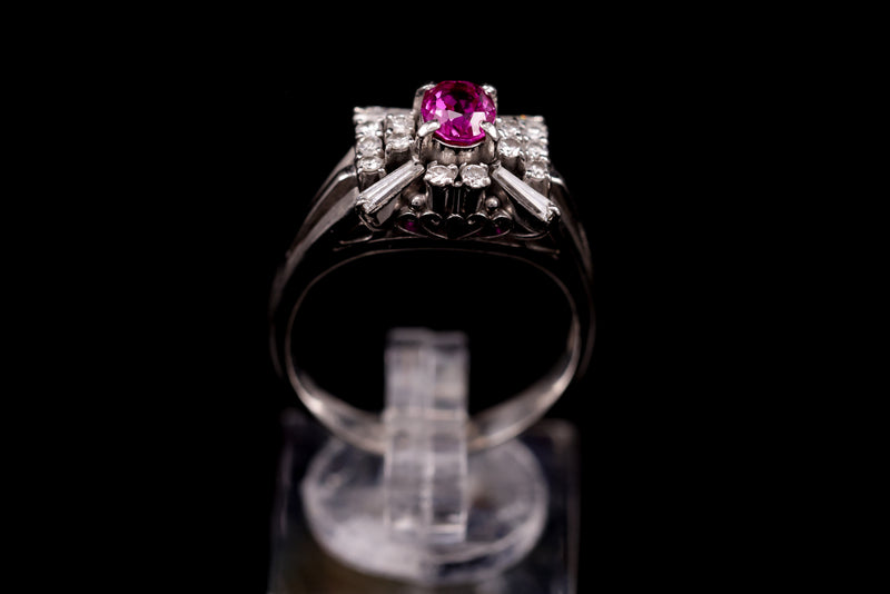 Diamond & Deep Pink Sapphire Platinum Ring