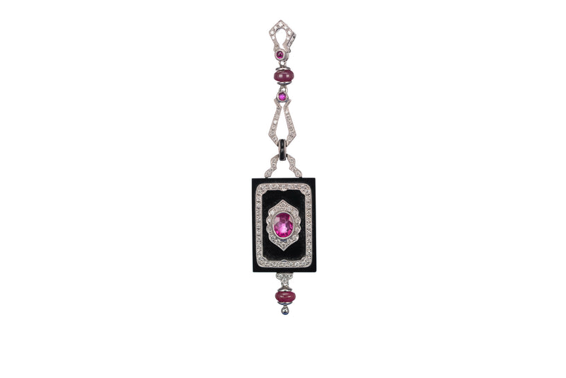 Art Deco Onyx, Ruby & Diamond Pendant
