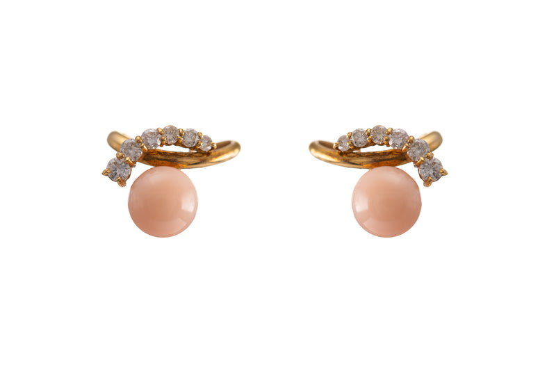 Peach Coral Earrings with Diamonds