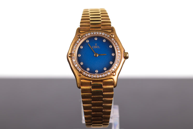 Ebel 18K Solid Gold with Original Diamonds & Blue face