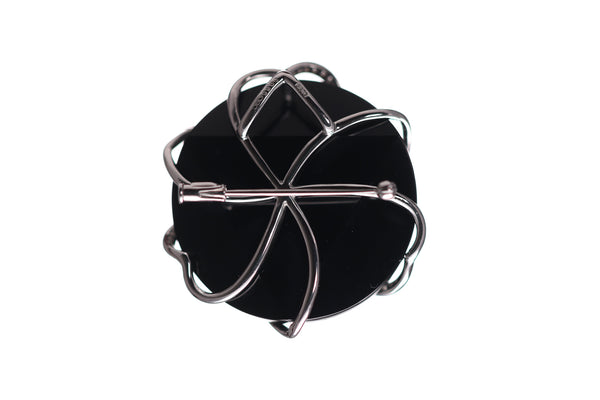 Onyx laced with White Gold and Diamonds Brooch-Pendant