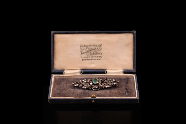 Emerald & Rose Cut Diamond Brooch