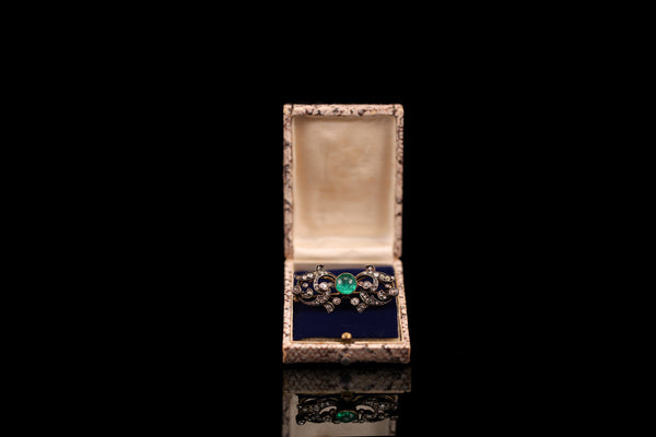 15K Gold Diamond & Emerald Brooch