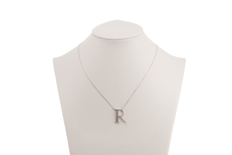 Letter R White Gold & Diamond Necklace