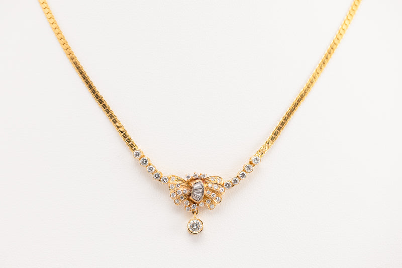 22K Yellow Gold Diamond Necklace 2.56g