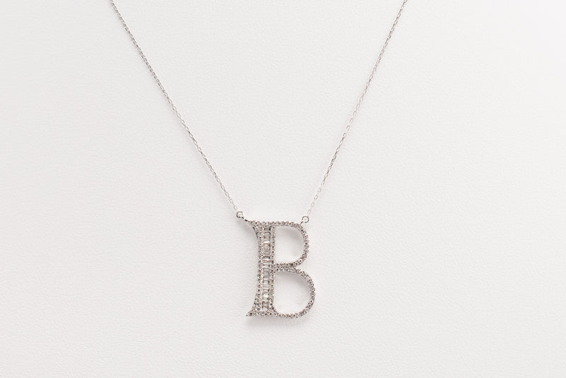 Letter B White Gold & Diamond Necklace